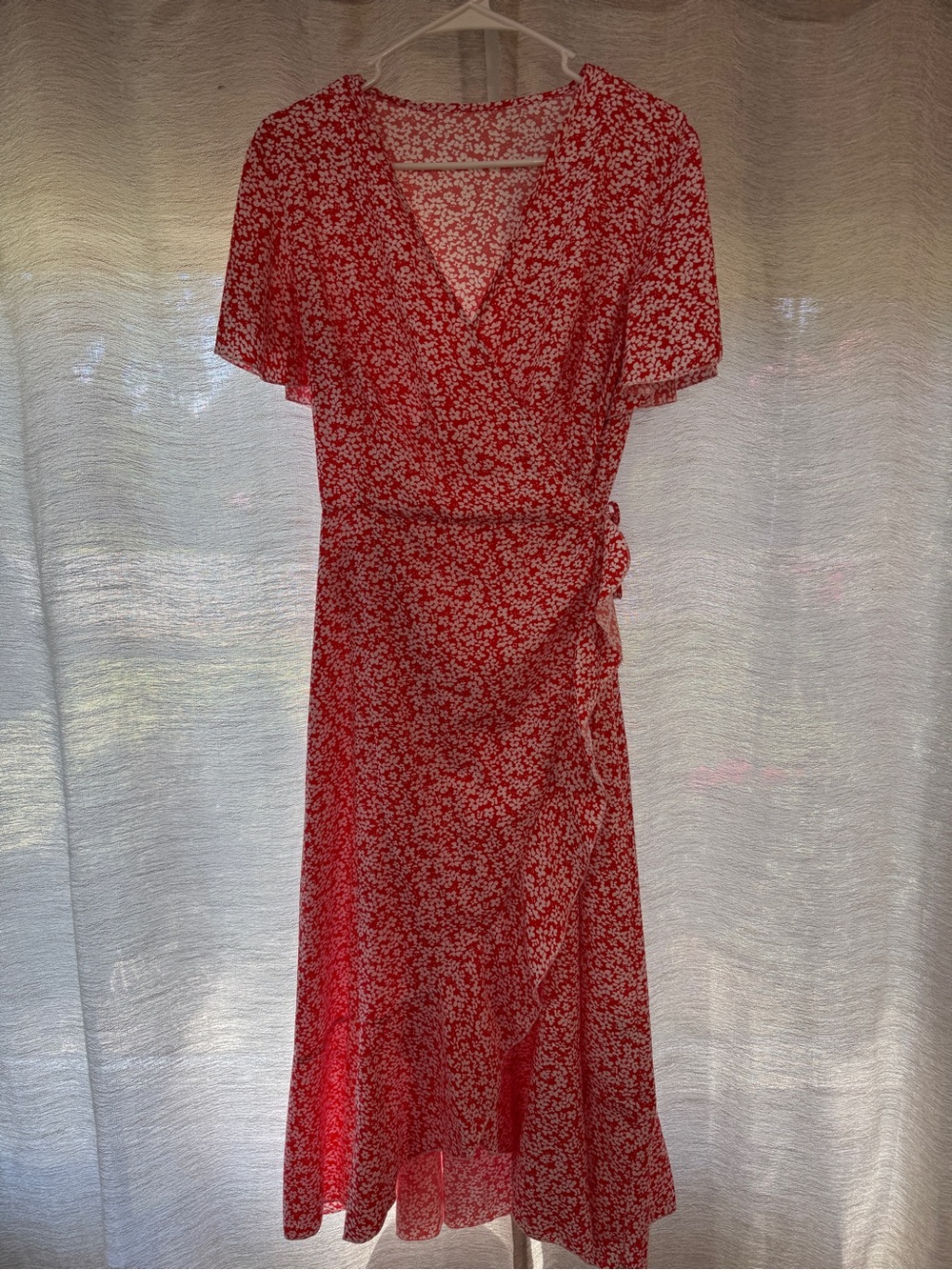 NWOT Red Floral Wrap Midi Dress - Women's